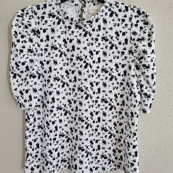 Melloday Women's  blouse white and black floral printed Size M - Picture 6 of 6